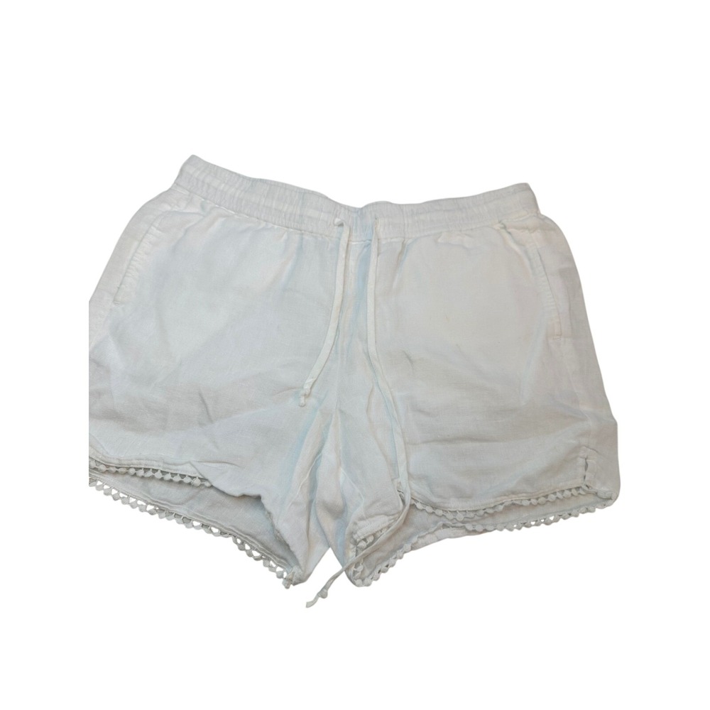Talbots Shorts Women SP White Linen Pom Pom Boho Chic Coastal Grandma Summer SP